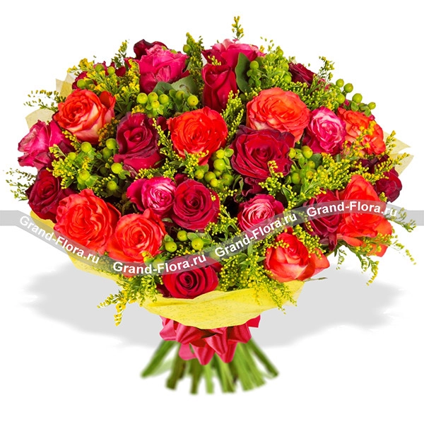 Оранжевые и красные розы - Пряный десерт